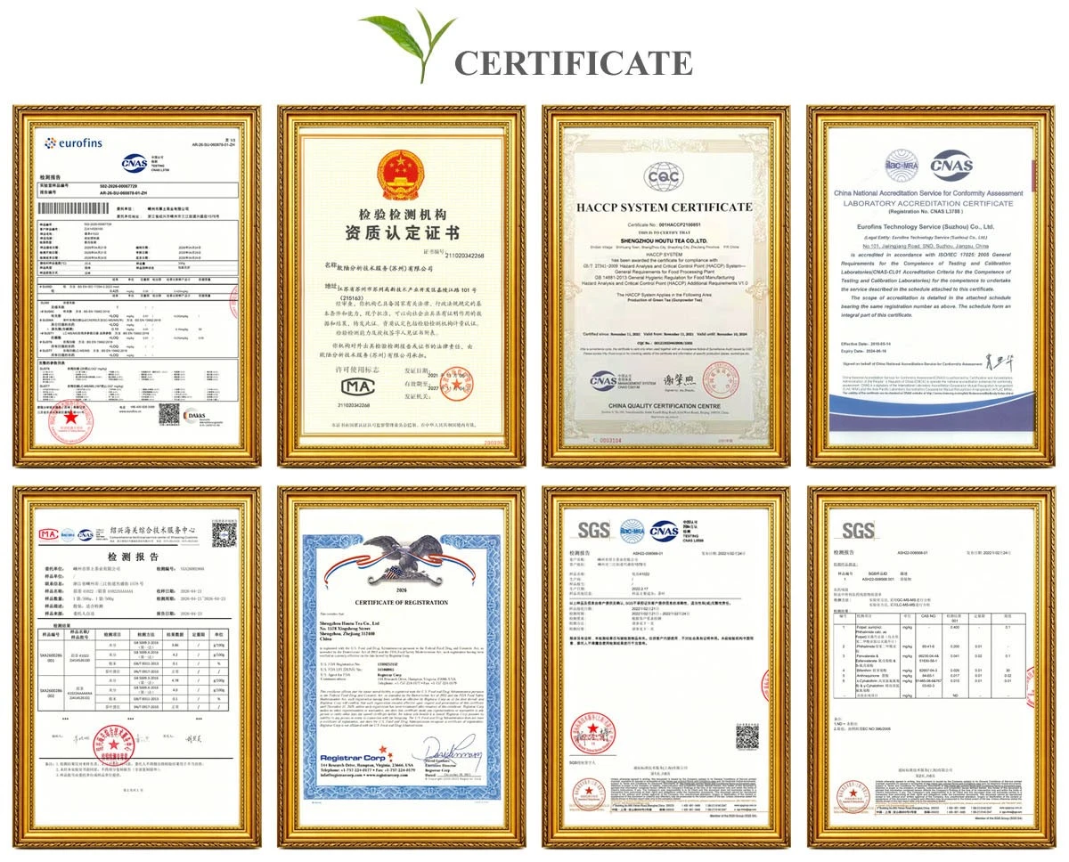 HOUTU TEA certificates laboratory reports and testing references